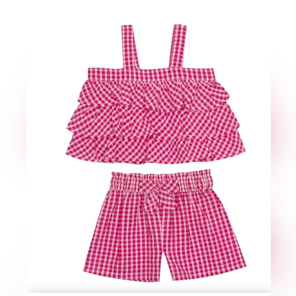 Rare Editions Other - Rare Editions Baby Girl Pink Gingham Ruffle Shorts Set Cotton Infant NWT 12M